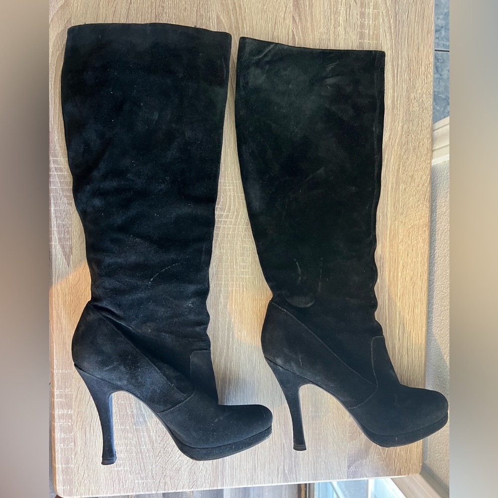 BCBG GENERATION platform stiletto Boots Black Suede 8 1/2 genuine leather